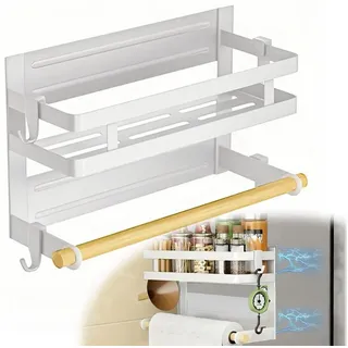 Refined Living Gewürzregal Gewürzregal mit Küchenrollenhalter und 4 Haken Magnetische Aufhängung, Aufhängen an beiden Seiten des Kühlschranks Ohne Bohren Küchenregal 1-tlg., Platz sparen Regale für Küchen und Waschküche Tragfähigkeit 20 kg
