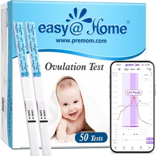 Easy@Home Ovulationstest 25 mIU/ml Kinderwunsch Schnelltest Fruchtbarkeitstests für Eisprung – Unterstützt durch die Premom Ovulation APP (50 LH Tests)