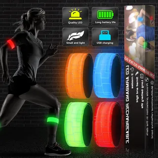GAOUTO LED Armband Aufladbar, 4 Stück Leuchtband mit USB, Reflektoren Joggen Leuchtarmband, Kinder Nacht Sicherheits Licht für Laufen Joggen Radfahren Hundewandern Running Outdoor Sports