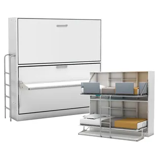 multimo SMART Etagenbett / Wandbett / Schrankbett mit Schreibtisch - weiß