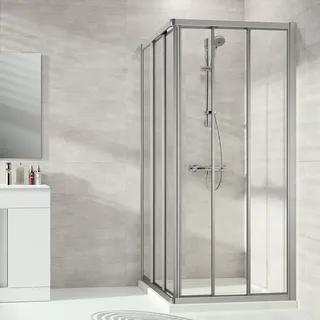 Hüppe Alpha 2 Gleittüreckeinstieg, 2-teilig, Viereck, vollgerahmt, Duschkabine: Profilfarbe silber matt Glas ESG klar mit ANTI-PLAQUE
