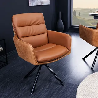Riess-Ambiente Stuhl BIG GEORGE cognac Echtleder Microfaser mit Armlehne Retro Drehbarer Design