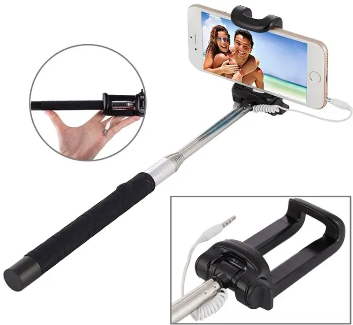 Selfie Stick für iPhone Samsung Sony Huawei Xiaomi LG HTC 23,5cm-105,5cm Schwarz