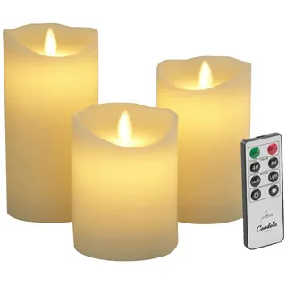 candela lights by lc home LED Kerzen 3er Set 7,5x10 12,5 15 cm creme