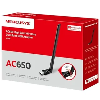 Mercusys MU6H AC650 WiFi-USB-Adapter mit hoher Verstärkung, WLAN-Stick, Dual-Band, 200 Mbps auf 2,4 GHz mit 256-QAM-Technologie, 433 Mbps auf 5 GHz, kompatibel mit Windows 11/10/8.1/8/7/XP