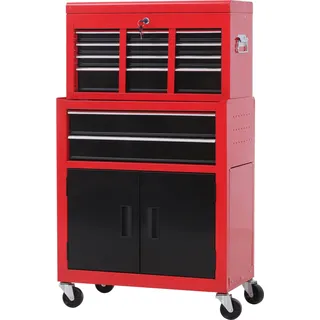 HOMCOM Werkstattwagen mit Werkzeugkasten Werkzeugwagen leer abschließbar mit 6 Schubladen, Schrankfach, Antirutschmatten, 2 Schlüssel Werkzeugschrank Metall Rot+Schwarz   Aosom