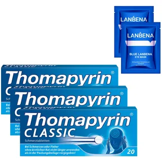 Thomapyrin CLASSIC Schmerztabletten - 3fach Power gegen Kopfschmerzen - 3 x 20 Stk. + 2 x Eye Pads