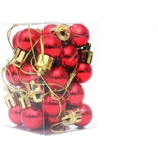 24 Stücke Mini Weihnachtskugeln Weihnachtsbaumkugeln Ornamente Bunte Kugel Hängende Anhänger für Weihnachtsbäume Hochzeit Party Urlaub Dekorationen 2 cm (Rot)