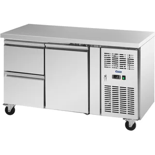 Royal Catering Kühltisch auf Rollen - 280 l - 1 Fach / 2 Schubladen - 136 x 70 cm - Klasse B - Edelstahl - Royal Catering RCRB-1D2DR280