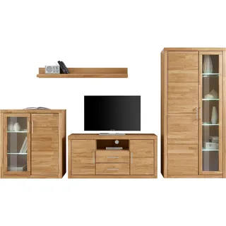 OTTO home Wohnwand OTTO HOME "Logo", braun (eiche teilmassiv), Holzwerkstoff eichefarben (Korpus) / Massivholz Eiche (Front), Kastenmöbel-Sets, Wohnwand, teilmassives Holz