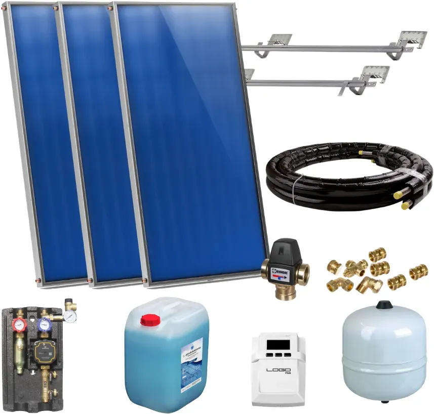 Flachkollektor Komplett Solarpaket Solaranlage Warmwasser Solar 2,03-10,15m2