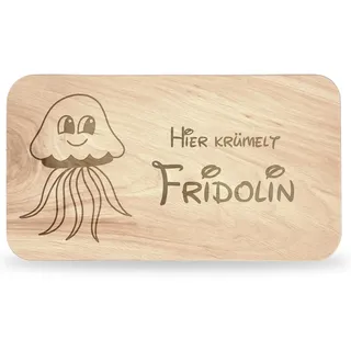 Frühstücksbrettchen Kinder - tolles Frühstücksbrettchen Holz mit Qualle zum Personalisieren - personalisierte Geschenke Kinder - Schneidebrett mit Gravur - Geschenk zur Taufe/Einschulung