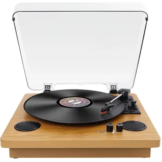 VIFLYKOO Plattenspieler, Schallplattenspieler Bluetooth mit 2 Stereo-Lautsprecher, 3-Gang 33/45/78 u/min, Retro Plattenspieler unterstützt Vinyl zu MP3/Kopfhöreranschluss/AUX-Eingang/RCA-Ausgang