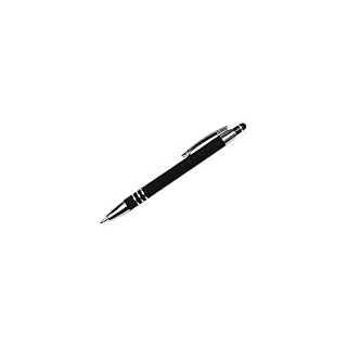 Schwarze Eleganter Kugelschreiber mit LED-Licht (leuchtender Spitze) Soft-Touchpen für Handy oder Tablet mit SOFORTGRAVUR + VORSCHAU: Gravur inklusive + Geschenkverpackung