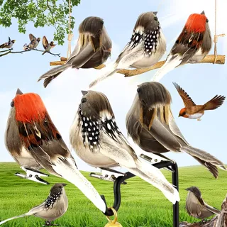 Duyteop 6 Stück Künstliche Vögel Mit Feder Und Clips, Federvogel Modell, Mini Dekofigur, Simulation, Osterfiguren (Trikolore)
