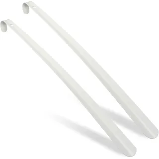 Relaxdays Schuhlöffel 2er Set, 58,5 cm lang, Schuhanzieher Metall, stabil, Aufhänger, Schuhanziehhilfe für Schuhe, weiß