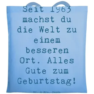 Mr. & Mrs. Panda Tragetasche 1963 Geburtstag - Sky Blue - Geschenk, Geburtstagsspruch, feiern 1963 (1-tlg), Cross Stitching Griffe blau