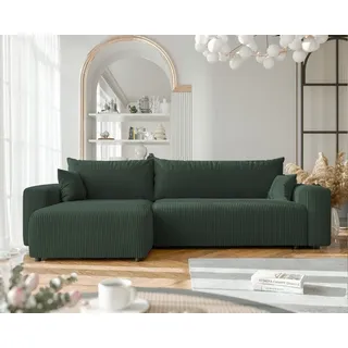 Gepolstertes Ecksofa PIANO XL mit Schlaffunktion und Bettkasten Cord Sofa Ottomane Universal Schlafsofa Grün Poso 14 - Grün