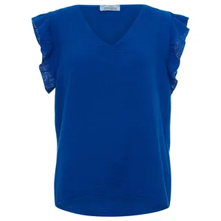 Zwillingsherz Musselin Bluse aus 100% Baumwolle mit V-Ausschnitt & Rüschen – Hochwertige Tunika Oberteile für Damen Frauen Mädchen - Kurzarmshirt Top Shirt - Locker luftig perfekt für Frühling Sommer - Einheitsgröße