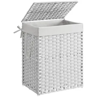 Songmics Wäschekorb Wäschesammler aus synthetischem Rattan, mit Deckel und Griffen, faltbar, Wäschesack herausnehmbar, Badezimmer,weiß LCB51WT