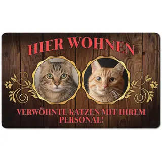 PERSONALISIERTE Fußmatte mit Foto Matte Lustiger Tierliebhaber Fußabstreifer; Waschbarer Fußabtreter für Innen und Außen vor der Tür, ins Haus Motiv Katzen Personell [140]