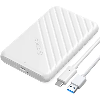 Festplattengehäuse 2,5 Zoll, ORICO 6Gbps USB C 3.2 Gen 1 Festplatten Gehäuse für 9.5mm 7mm 2.5 Zoll SATA SSD HDD, UASP Trim unterstützt, mit USB 3.1 Kabel, Werkzeugloses Externe SSD Gehäuse(Weiß)