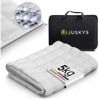 Juskys Gewichtsdecke 135x200 – Weiß, Anti-Stress-Decke mit Glasperlen, Baumwolle, 7 Schichten - 5 kg