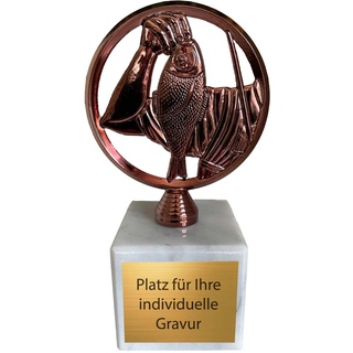 eberin · Angeln Pokal · Fischer Preis · Metallfigur 2D Fisch auf Marmor Cube · Farbe: Kupfer · Angel Auszeichnung · Pokal mit Wunschtext · Angelverein Cup