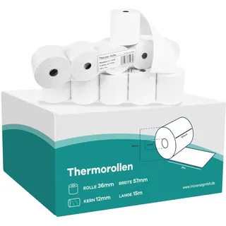 inoverse Thermorolle 50 Rollen, EC-Rolle 57mm x 36mm x 12mm, 15 meter, Kassenrolle