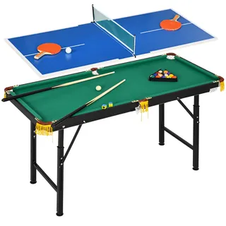 sportnow Multigame Spieletisch 2-in-1 Multifunktionstisch inkl. Tischtennis Billardtisch mit Zubehör für Erwachsene Stahl 140 x 63 x 60-80 cm Grün