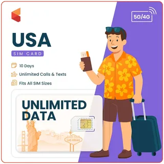 USA Travel SIM Card | Unlimited Internet Data | Unlimited Local Calls and SMS | T-Mobile (10 Days)