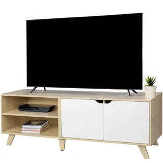 Relaxdays TV-Lowboard 140 x 40 cm Natur/Weiß Holzwerkstoff