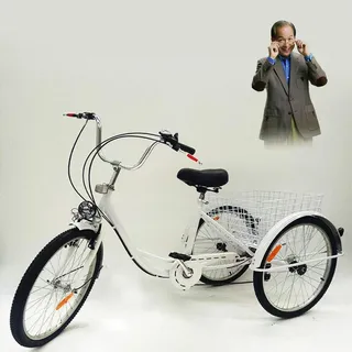 MINUS ONE Dreirad Für Erwachsene Erwachsenen Dreirad Fahrrad Mit 3 Rädern Seniorenrad Lastenfahrrad 24" 6-Gang-Schaltung mit Licht (Weiß mit Licht)