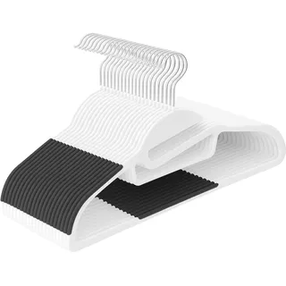 Relaxdays Kleiderbügel, 20er Set, rutschfest gummiert, Steg, Öffnung U-Form, Krawattenhalter, Bügel platzsparend, weiß