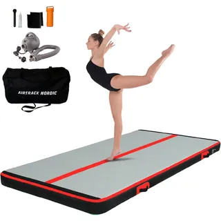 AirTrack Nordic Carbon - Air Track Matte 3m/4m/5m/6m/8m mit Luftpumpe, Aufblasbare Gymnastikmatte Zuhause, besten für Gymnastik & Cheerleading, 1.5m breit & 15cm dick Air Tracking Matte, Turnmatte