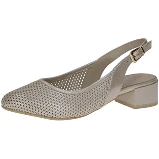 CAPRICE Comfort Damen Slingpumps aus Leder mit Blockabsatz, Beige (Taupe Metallic), 40.5 EU