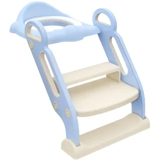 zonekiz Kinder Toilettensitz, Toilettentrainer mit Treppe, Griff, klappbarer Toilettenaufsatz, Töpfchentrainer mit Toilettensitz, für 2-6 Jahre Kinder, Kunststoff, Blau