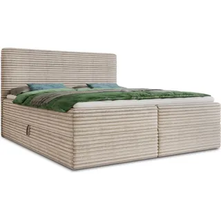 Sofnet Boxspringbett Mollo mit 2 Bettkästen, Doppelbett mit Bonell-Matratze und Topper, Polsterbett in weichem Cordstoff, Bett, Bettgestell für... - 160 x 200 - Beige Textil, H3, Rechteckig, 160x200 cm, Schlafzimmer, Betten, Boxspringbetten
