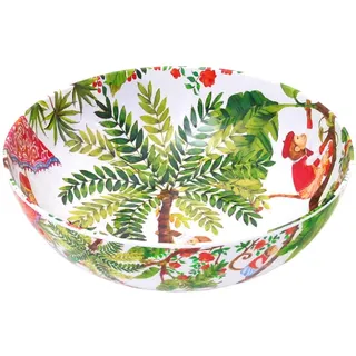 Les Jardins de la Comtesse - Große Salatschüssel reinem Melamin - 31 cm - Affen aus Bali - Korallenrot/Grün - Innen und außen bedruckte Schüssel : Kollektion MelARTmine - Unzerbrechliches Geschirr