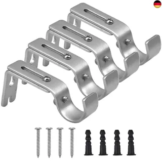 Mikihat Gardinenstangen Halter, 4 Stück Verstellbare Wandhalterung, Metall Gardinenstange Halterungen Vorhangstange Halterung, Gardinenstangen Wandhalterung mit Schrauben für Gardinenstangen (Silber)