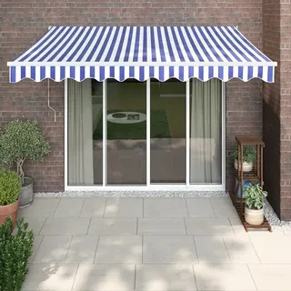The Living Store Elektrische Markise mit Kurbel Blau und Weiß 3,5x2,5 m - Blau