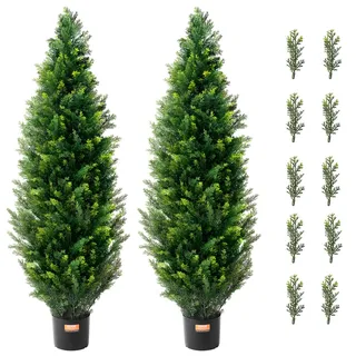 Vevor Künstlicher Formschnittbaum aus Zeder, 121,9 cm hoch (2 Stück), mit zusätzlichen Blättern und Topf, künstliche immergrüne Kiefern-Zypressenpflanze, UV-geschütztes künstliches Grünset