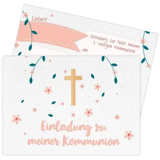 PAPIERDRACHEN Kommunionskarte 12 Einladungskarten zur Kommunion - Einladung zur Heiligen Kommunion, für Mädchen und Jungen -hochwertig gedruckt in DIN A6