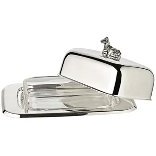 Edzard Butterdose Kuh, 13 x 18 cm, Höhe 8 cm, versilbert, mit Glasschale, inklusive Buttermesser, für 250 Gramm Butter