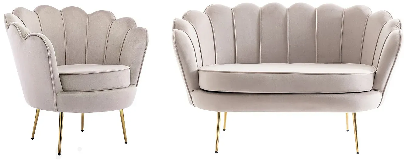 Couchgarnitur Muschel 2+1 - Samt - Graubraun - DANDELION