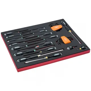 BAHCO Fit&Go 3/3 Schaumstoffeinlage Satz Winkelschraubendreher und Schraubendreher für Schlitz-, Phillips-, Pozidriv- und TX-Schrauben - 34-tlg.
