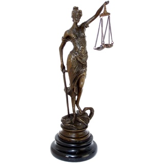 Kunst & Ambiente - Kleine römische Bronzefigur - Justitia - mit Schwert + Waage - Echte Bronze - Justitia Kaufen - Bronzefiguren kaufen - braun