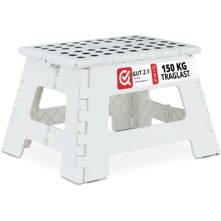 Relaxdays Klapphocker faltbar Badezimmerhocker weiß Kunststoff bis 150 kg