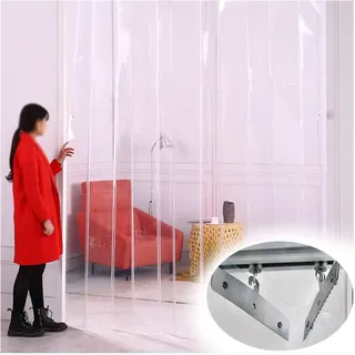 Kanduo JSY PVC-Streifenvorhang, 1,6 mm Schiebe-Falttür-Streifenvorhang, wasserdichter, transparenter Rollladen für Kühlraums, Lagertür (Color : 1.6mm, Size : 2.8X2M)