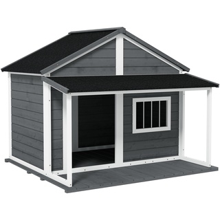 PawHut Hundehütte mit erhöhtem Boden grau 124L x 112B x 105Hcm